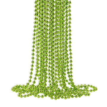 Zzyfgh 33'' 7Mm Metallic Light Green Bead Necklace Bulk, Mardi Gras Round Beaded Necklaces For Party Favors Costume Necklace (12