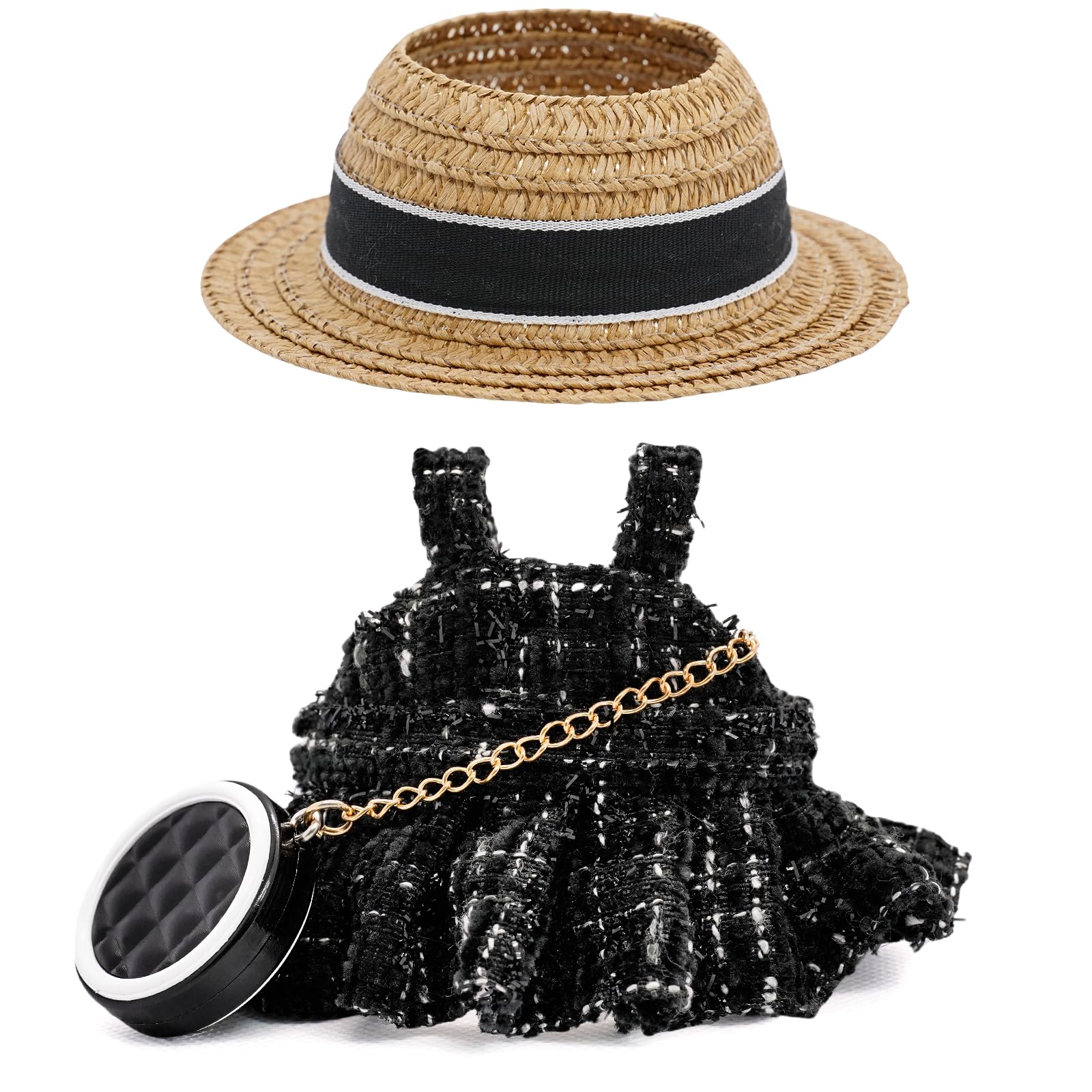 Doll Clothes for 17cm Dolls  enhanced Handmade with elegant Chic Style Set 3 Piece Set Including a Clothes  Black Bag and Straw Hat  High-End Dolls Accessories for Play & Display for Play & Display