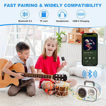 Mini Karaoke Machine For Kids Adults, Fun Portable Bluetooth Speaker With 2 Wireless Microphones, Stereo Sound Enhanced, Rich Ba