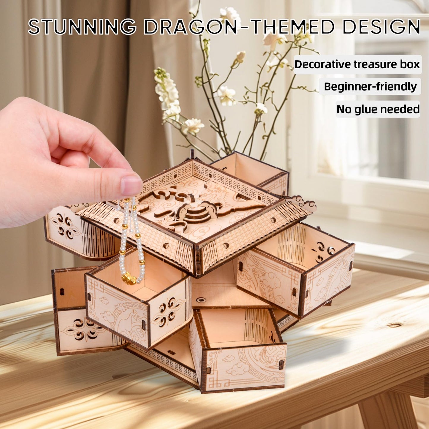 3D Wooden Puzzle Mechanical Treasure Box of Dragon  DIY Model Kits and 3D Puzzles for mature-themeds  Unique Wooden Puzzle for mature-themeds  Hobbies Projects mature-themed Building Sets Gift for Women and Kids