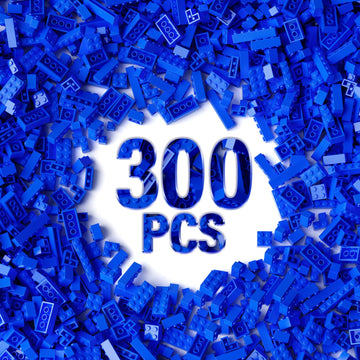 300 Piece Blue Bricks Bulk Assortment Pack, Blue Brick Accessories For Building With 12 Size, Compatible With Lego Parts And Pie