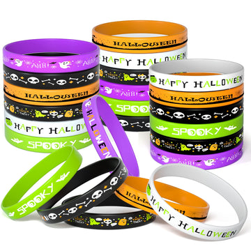 FEPITO 60Pcs Halloween Silicone Wristbands Halloween Party Goodie Bag Filler Trick or Treat Gifts, 6 Styles