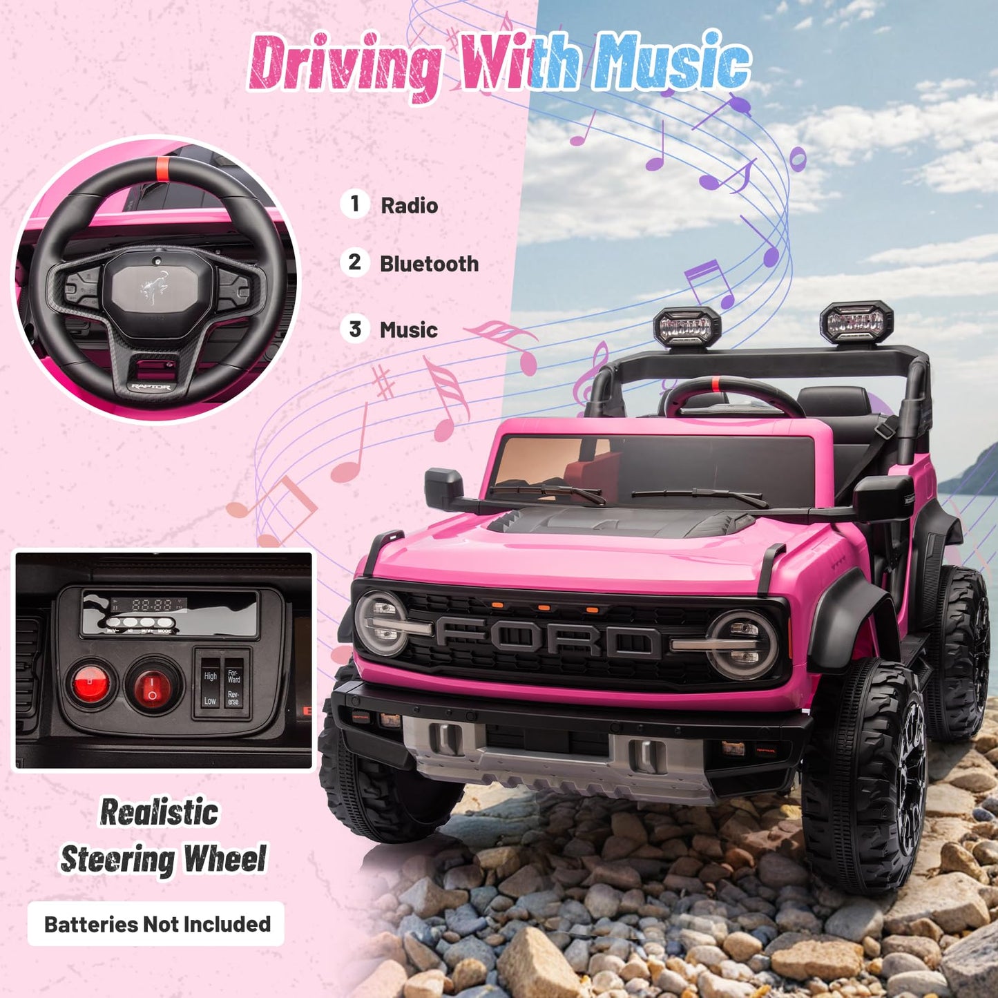 Segmart 2 Seater 24V Ride On Toys For Big Kids, Licensed Ford Bronco Raptor, 20'' Spacious Seat, Powerful Wheel With Remote Cont