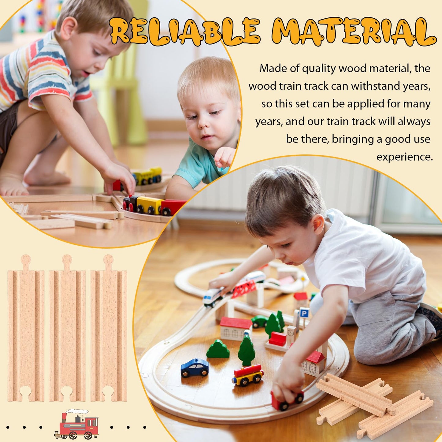 Liliful Pack of 16 Straight Wooden Train Track Expansion Male-Male Female-Female Train Track Compatible with Most Train Tracks 6