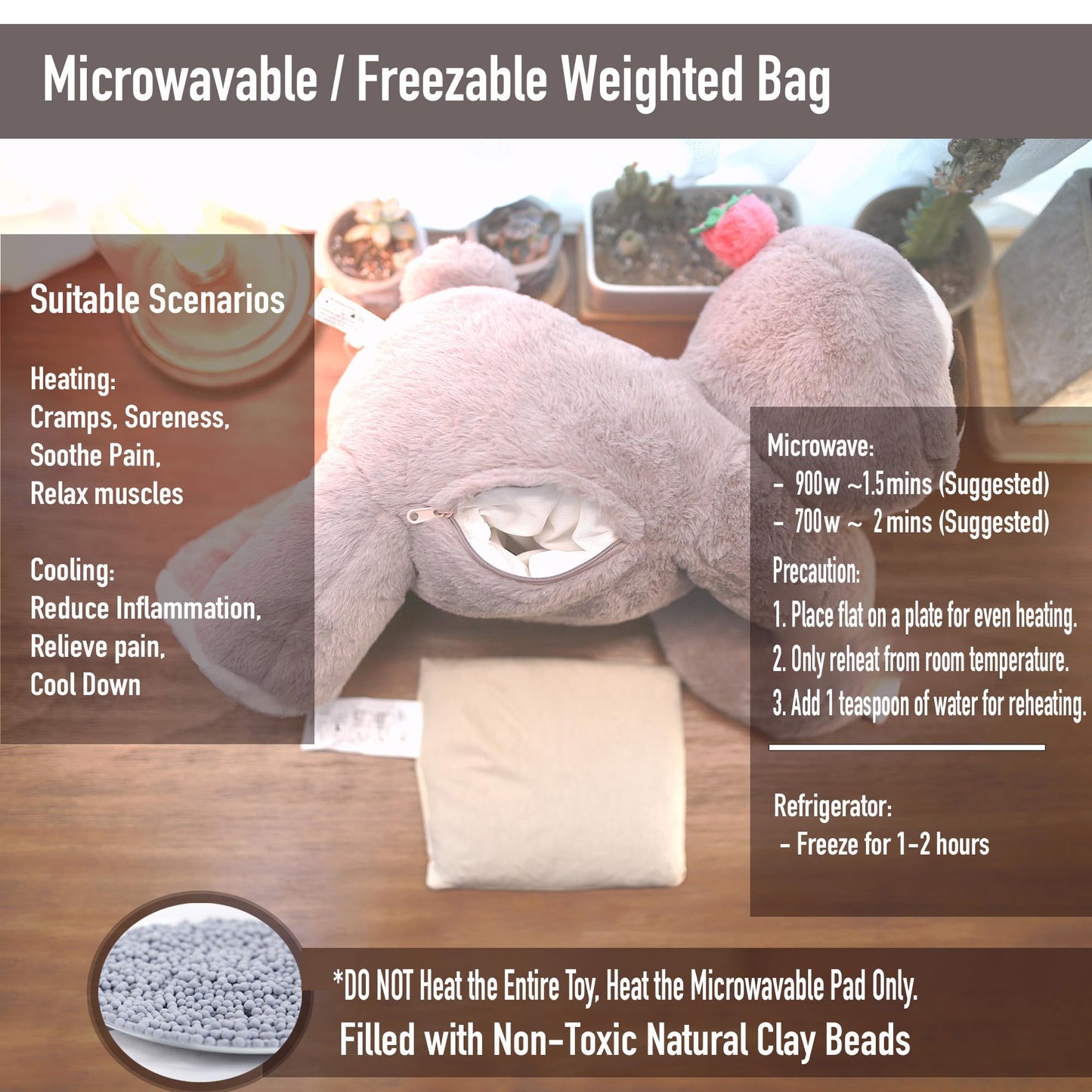 Uoozii 24'' | 5 Pounds Grey Sloth Weighted Stuffed Animals With Unscented Microwave Heating Pad Inside, Cute Coolable Heatable W