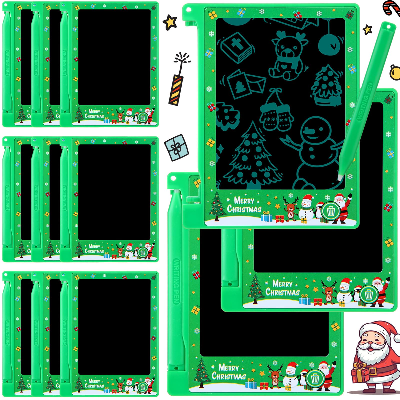 Nezyo 12 Pack Christmas Party Favors Mini LCD Writing Tablet 4.4 Inch Doodle Board Erasable Electronic Painting Drawing Pads Chr