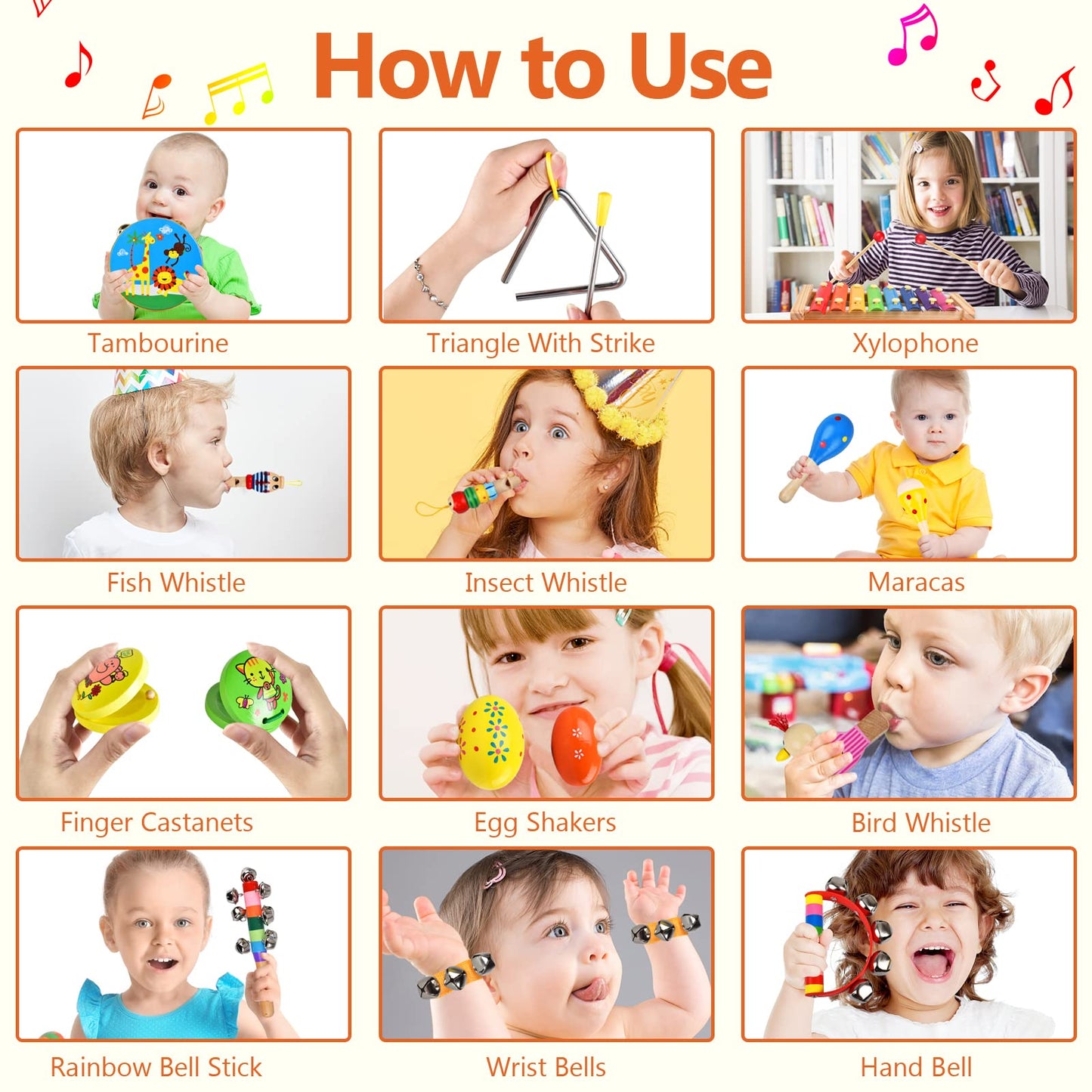 Inlaier Kids Musical Instruments Set, 20 Pcs Wooden Shakers Percussion Instruments Tambourine Xylophone Toys, Child Early Learning Musical Toys For Boys And Girls Gifts Present With Carrying Bag
