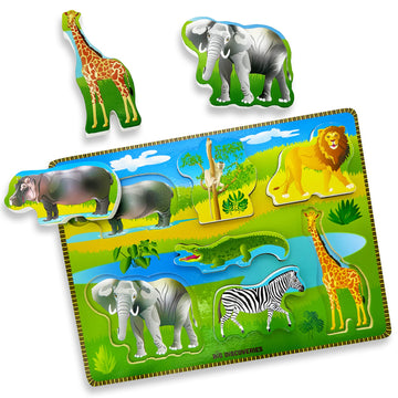 Big Discoveries Wooden Puzzle - Animal Wood Puzzles For Toddlers 2+ Years Old | Montessori Learning Puzzles For Kids - Great For