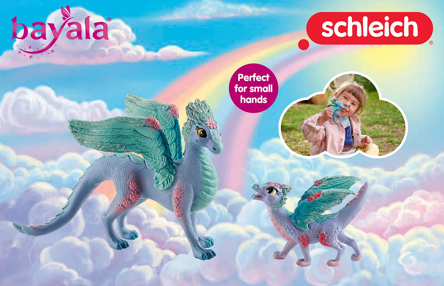Schleich Bayala Toys And Figurines - Flying Flower Mother And Small Baby Dragon, Action Figure Kid Toys And Dolls, Girls And Boys Ages 5 And Above , 2 Piece Set