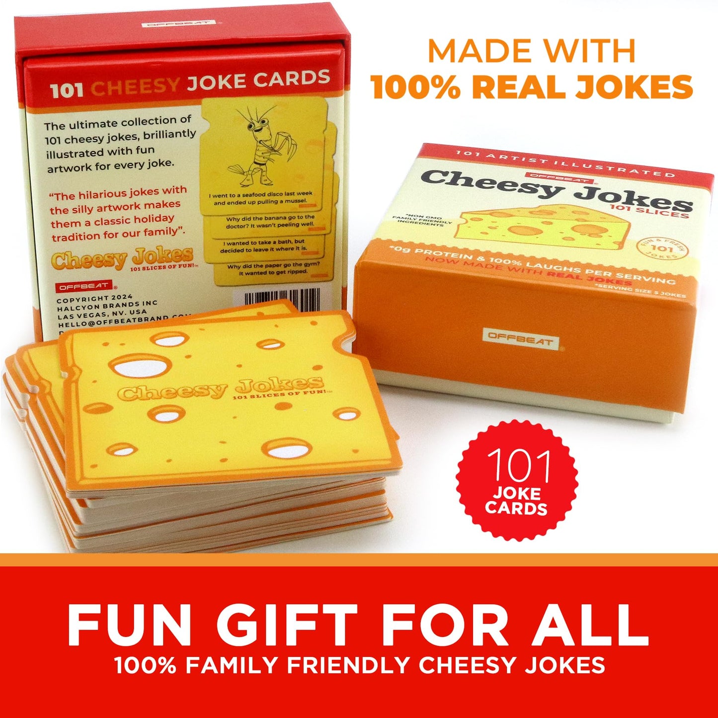 Offbeat 101 Cheesy Joke Cards, Artist Illustrated, Family Fun, Cheesy Dad Jokes Humor For Kids And Adults, Gift For Him, Guys, M