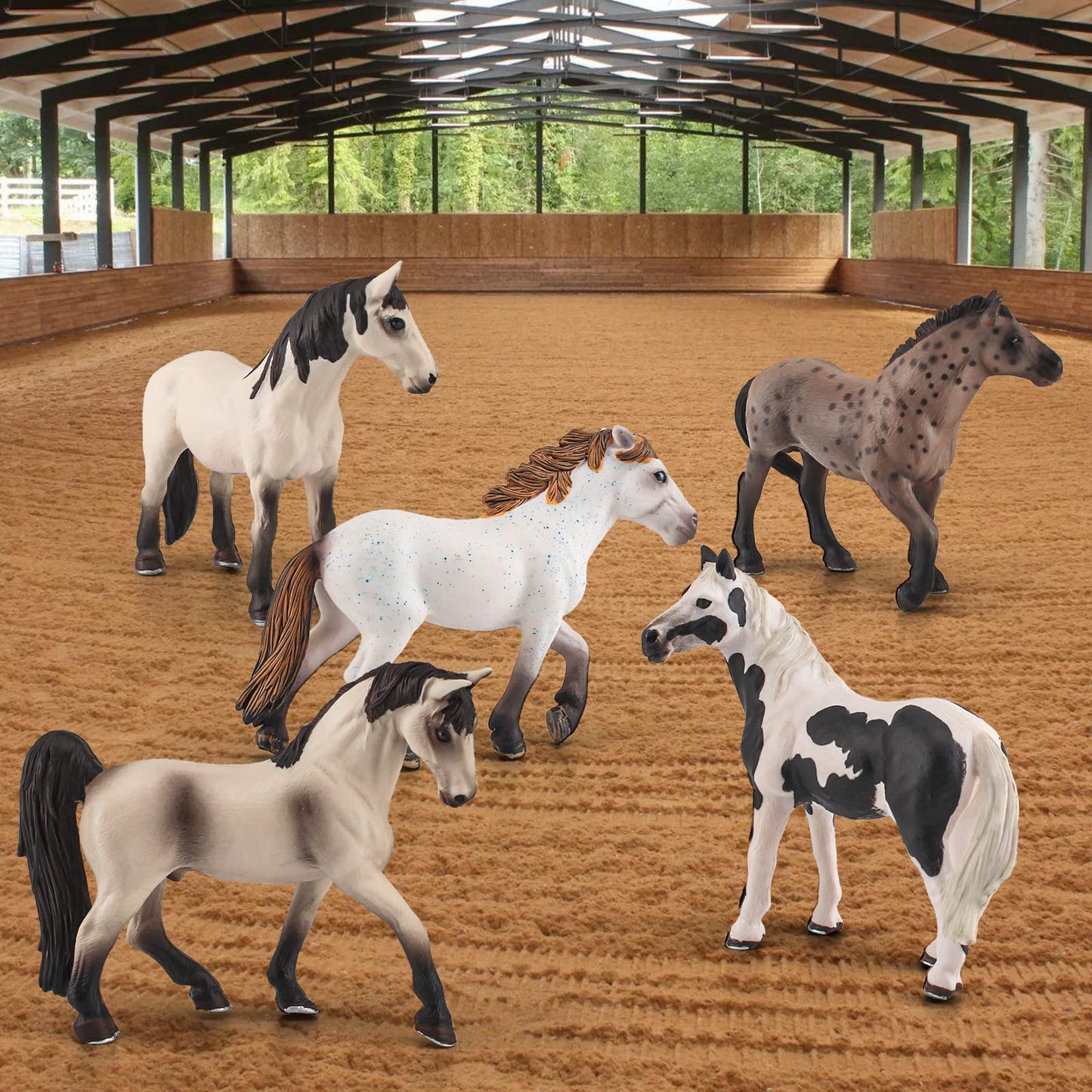 Wonwontoys 5Pcs Farm Animal Figure Horse Toys Knabstrupper Pinto Tennessee Camargue White Horse Table Decorations Children'S Cognitive Toys For Boys Girls Christmas Scene Decoration Cake Decoration