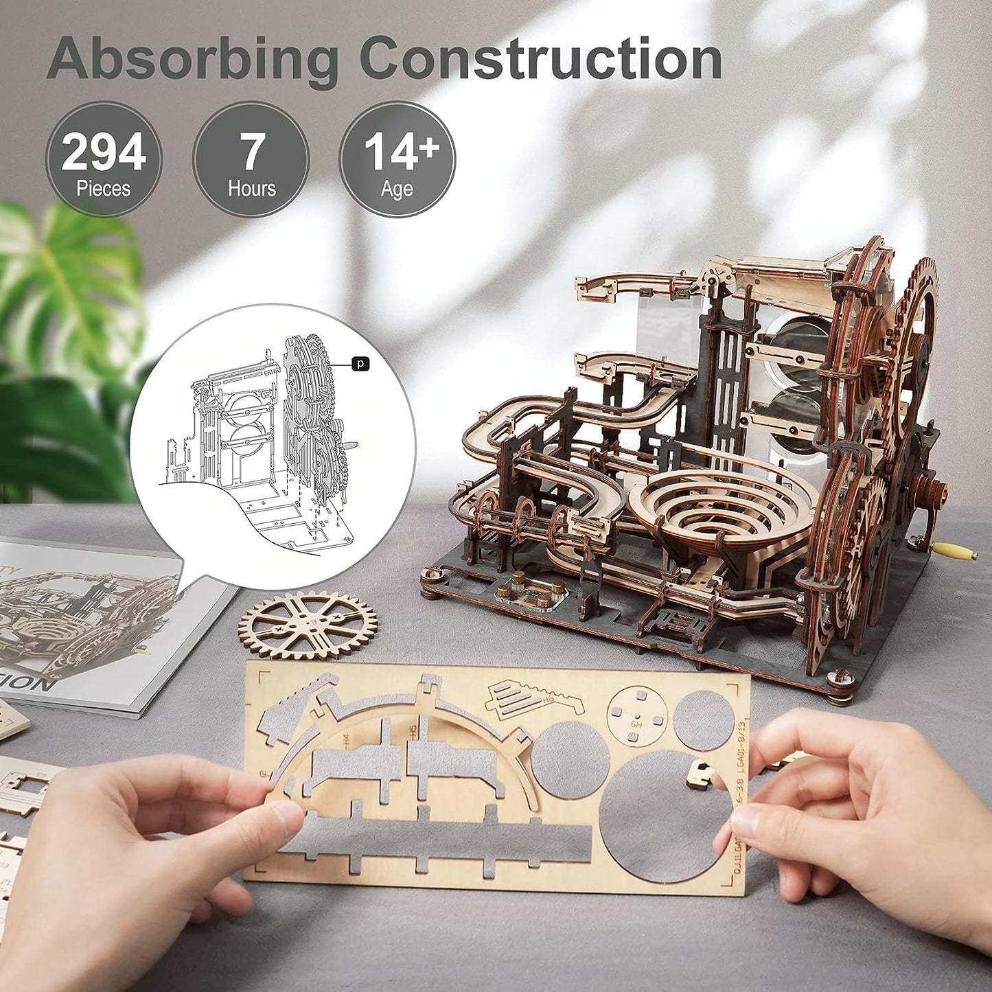 ROKR 3D Wooden Puzzles for mature-themed  Marble Run Puzzle Model Mechanical Marble Run Building Kits DIY Toy Hobbies for mature-themeds for Men  Women