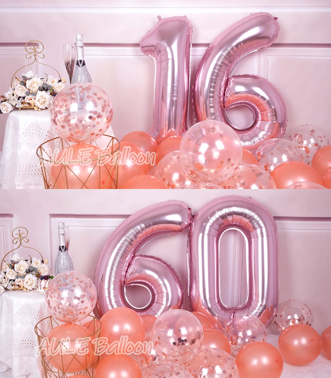 Aule 40 Inch Big Rose Gold 6 Balloon Number Large Foil Helium Number Balloons 0-9 Jumbo Giant Happy 6Th Birthday Party Decoratio