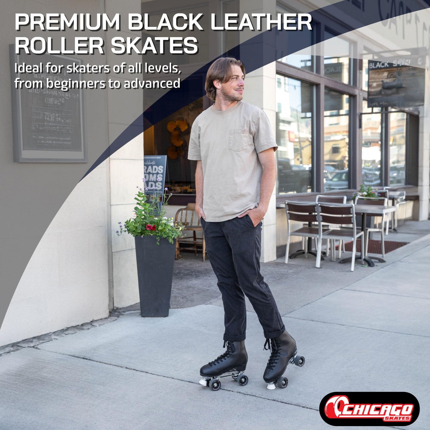 CHICAGO SKATES Men's enhanced Leather Lined Rink Roller Skate - Classic Black Quad Skates - Size 8