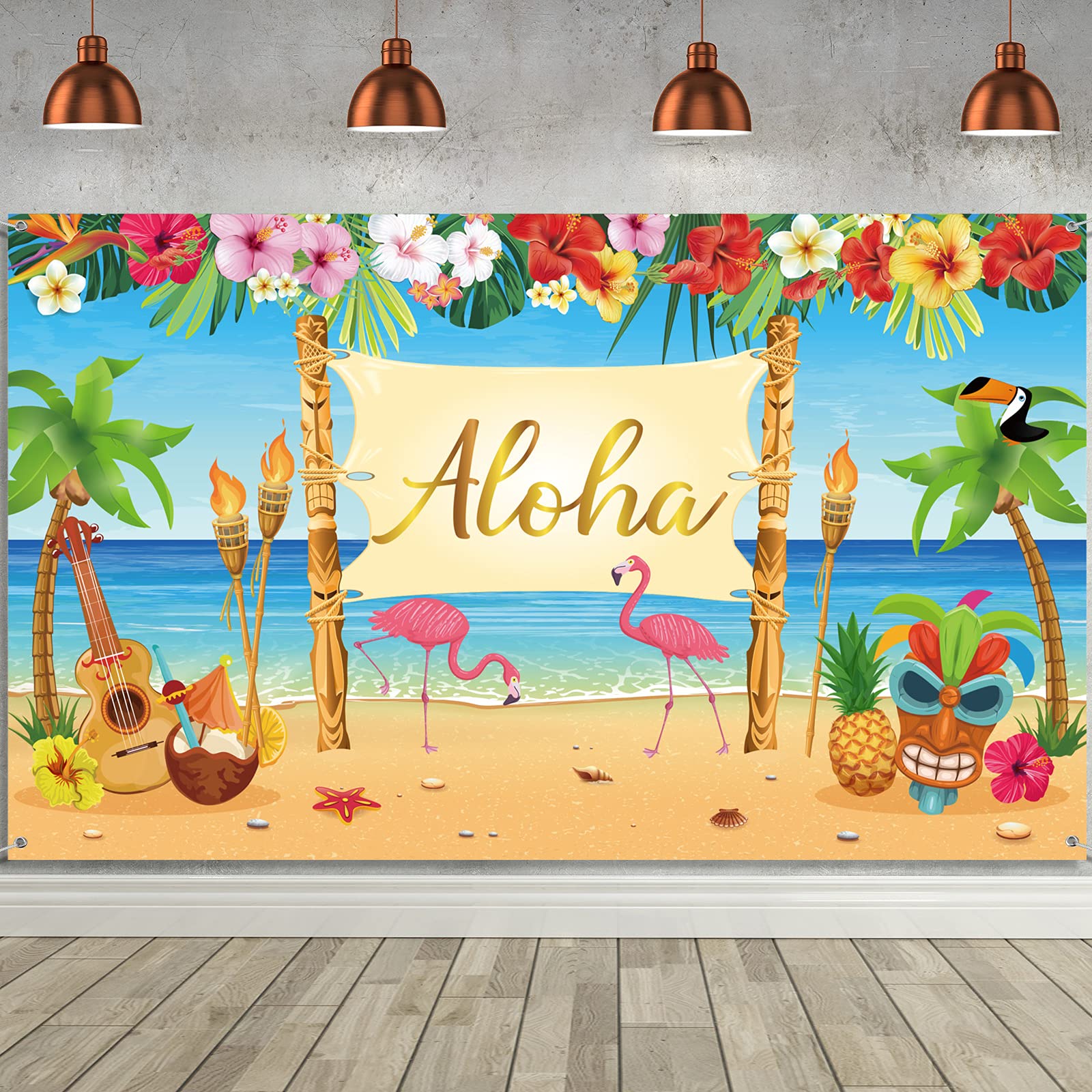 Hawaiian Aloha Party Decoration, Extra Large Summer Luau Beach Party Banner Backdrop Background Photography for Birthday Musical