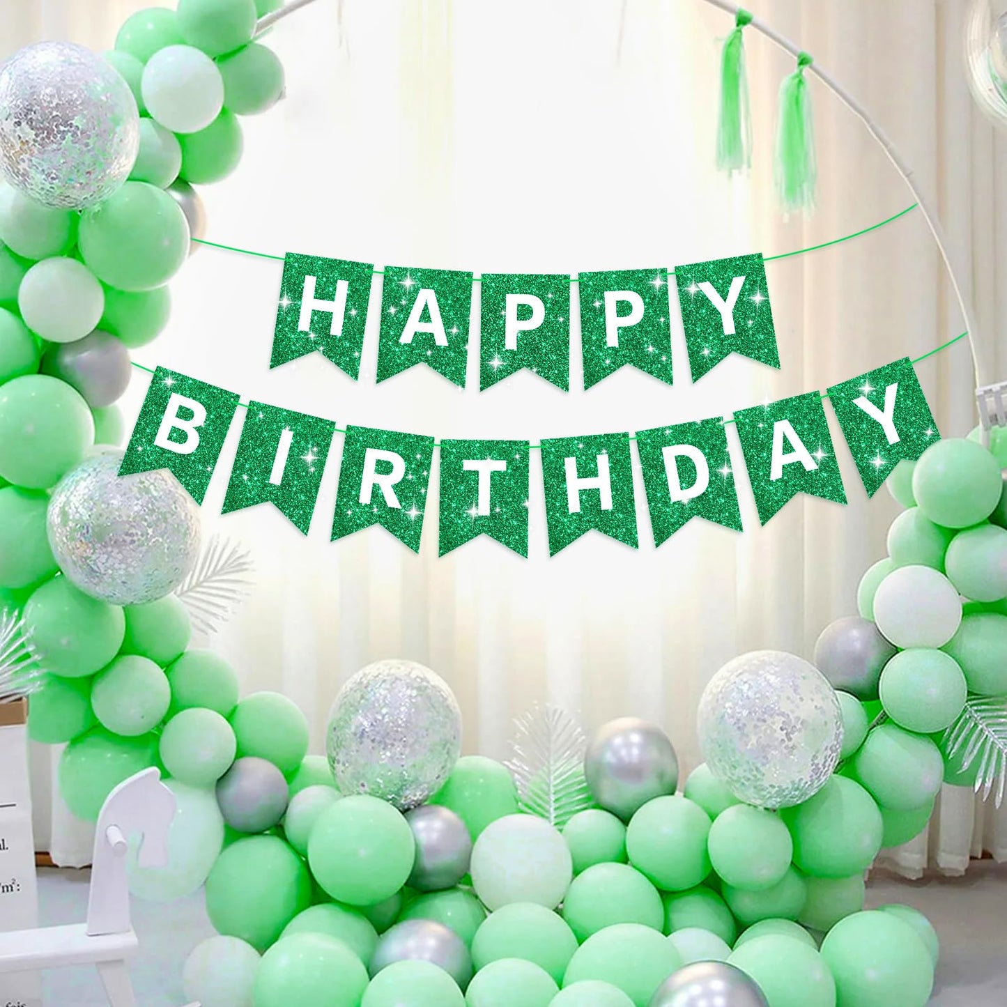 Glitter Green Happy Birthday Banner Birthday Sign For Backdrop Green Party Supplies Birthday Garland For Kids Boys Men Green Birthday Party Decorations Bunting Banner