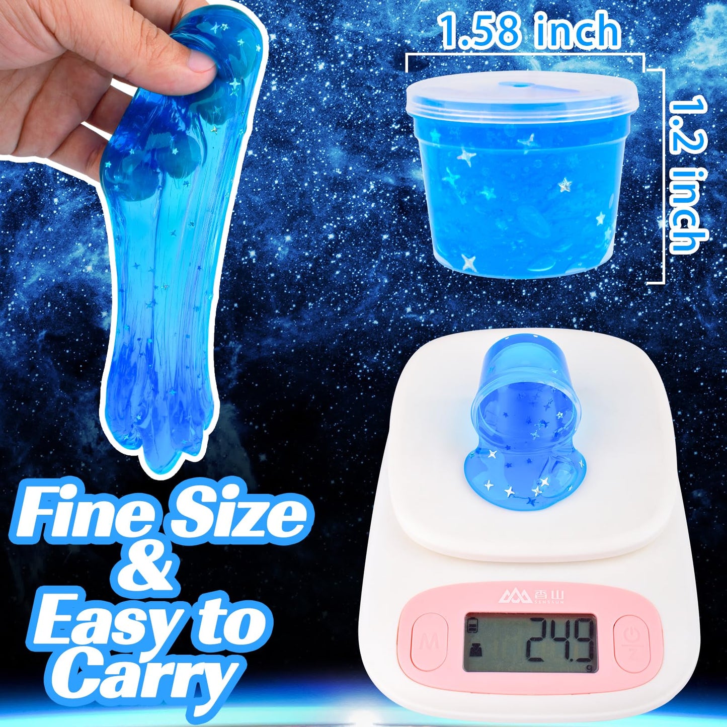 24 Pack Blue Galaxy Slime, Slime Bulk Party Favor for Girls & Boys, Clear Container Jars Galaxy Star Slime Cup, Soft, Wet, Non S