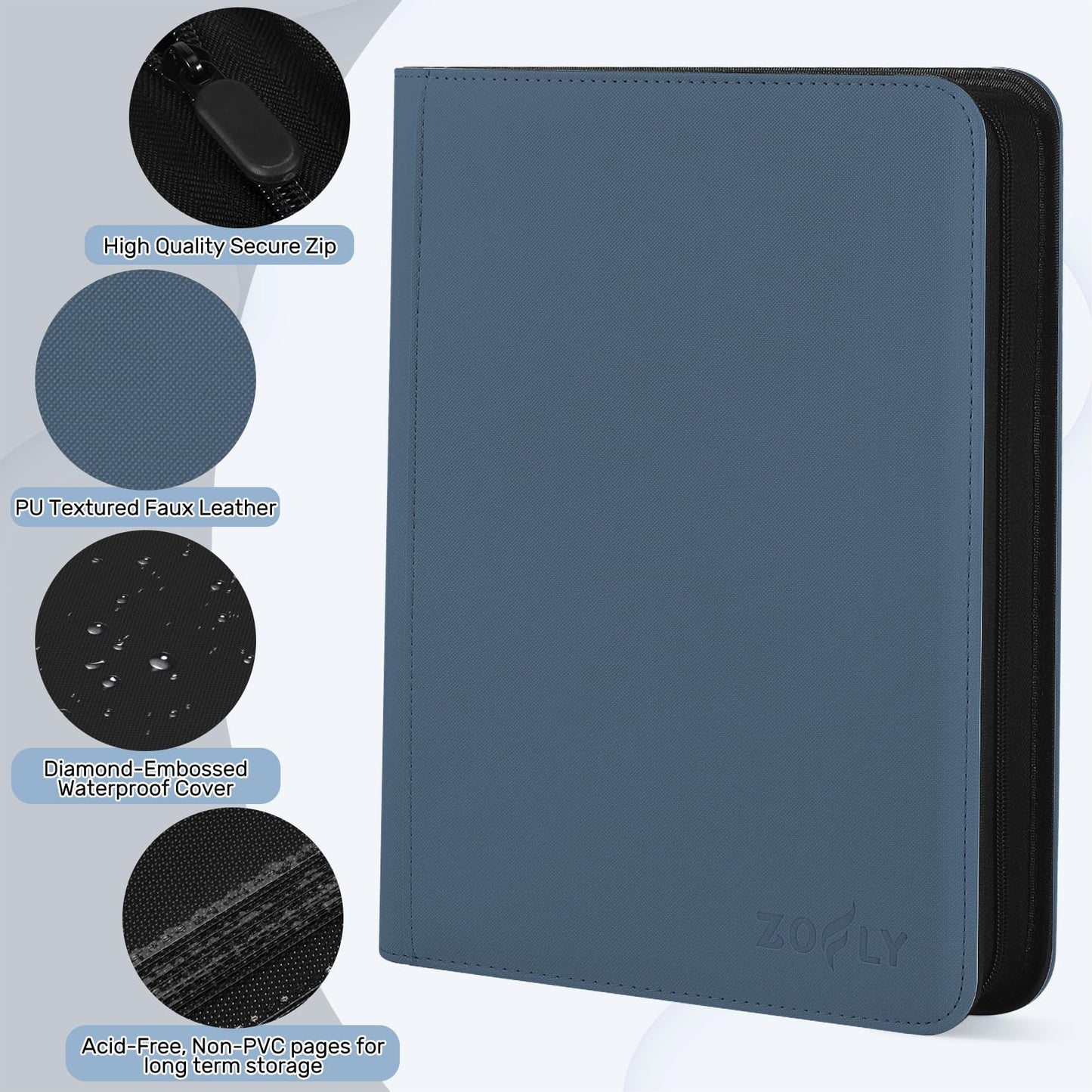 Card Binder 9 Pocket  enhanced Zip Trading Card Binder  540 Double Sided Pocket PU Collection Binder  Side-Loading Collector Album  Card Folder for MTG  TCG  Sports Cards  Navy Blue