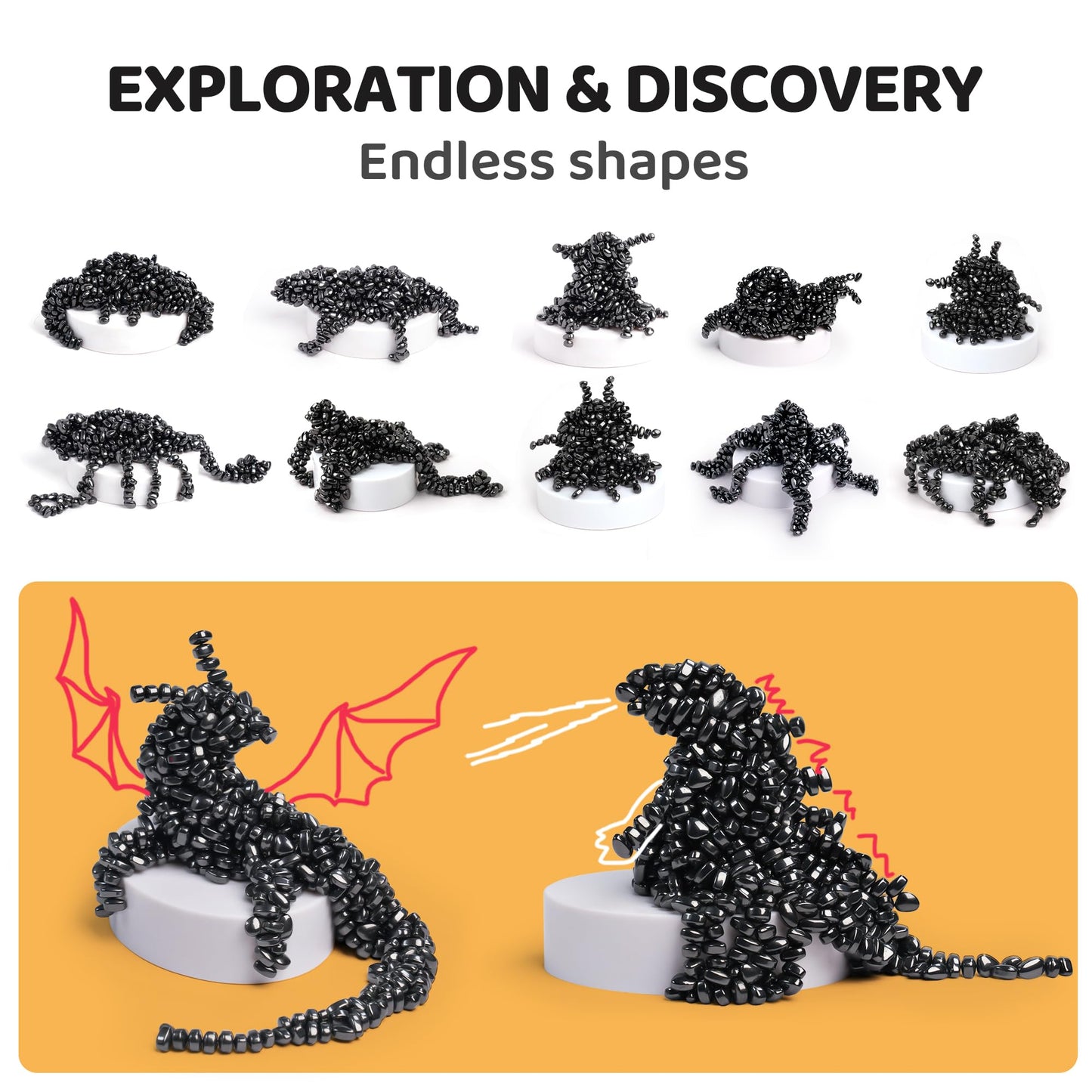 LiKee 550+ Ferrite Putty  Fidget Toys  Magnet Fidget Toys  mature-themed Gifts for Stress Relief or Desk Decoration  Include Strong Magnet Base  Great for Attention  Relaxation & ADHD