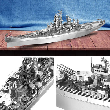 Piececool 3D Puzzles For Adults, Uss Missouri Battleship Metal Model Kits, Diy 3D Metal Puzzle For Teenagers Students Stress Relief, Aircraft Carrier Toy Gift For Boys Men, 155 Pcs