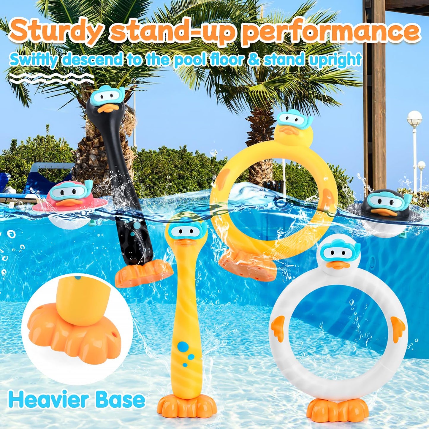 Weehomm Pool Diving Toys For Kids, 9 Pcs Swimming Pool Diving Rings, Summer Duck Dive Sticks With Duck Float Toys For Kids 4-8 8