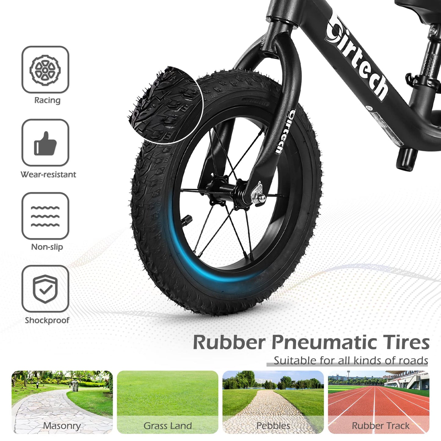 12' Balance Bike For 2, 3, 4, 5 Year Old Boys And Girls, Lightweight Nylon Frame Toddler Training Bike No Pedal Bikes For Kids With Adjustable Seat And Air Tires (Black)
