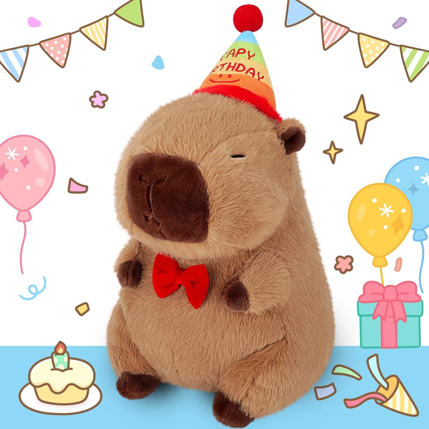 Achwishap Capybara Plush,Cute Plushies Capybara Stuffed Animal,Capybara Plush Toys,Kawaii Plush Stuffed Toy With Birthday Hat Pl