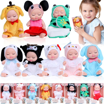Zimtxo 8 Pcs Mini Baby Dolls - 4.5 Inch Cute Realistic Toy Dolls Set With Handmade Animal Clothing Baby Doll Giftbox Gifts For G