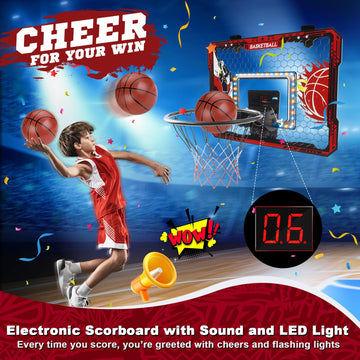 Ozmi Mini Basketball Hoop Indoor, Over The Door Basketball Hoop With Led Lights & Electronic Scoreboard, Includes 3 Balls & Pump