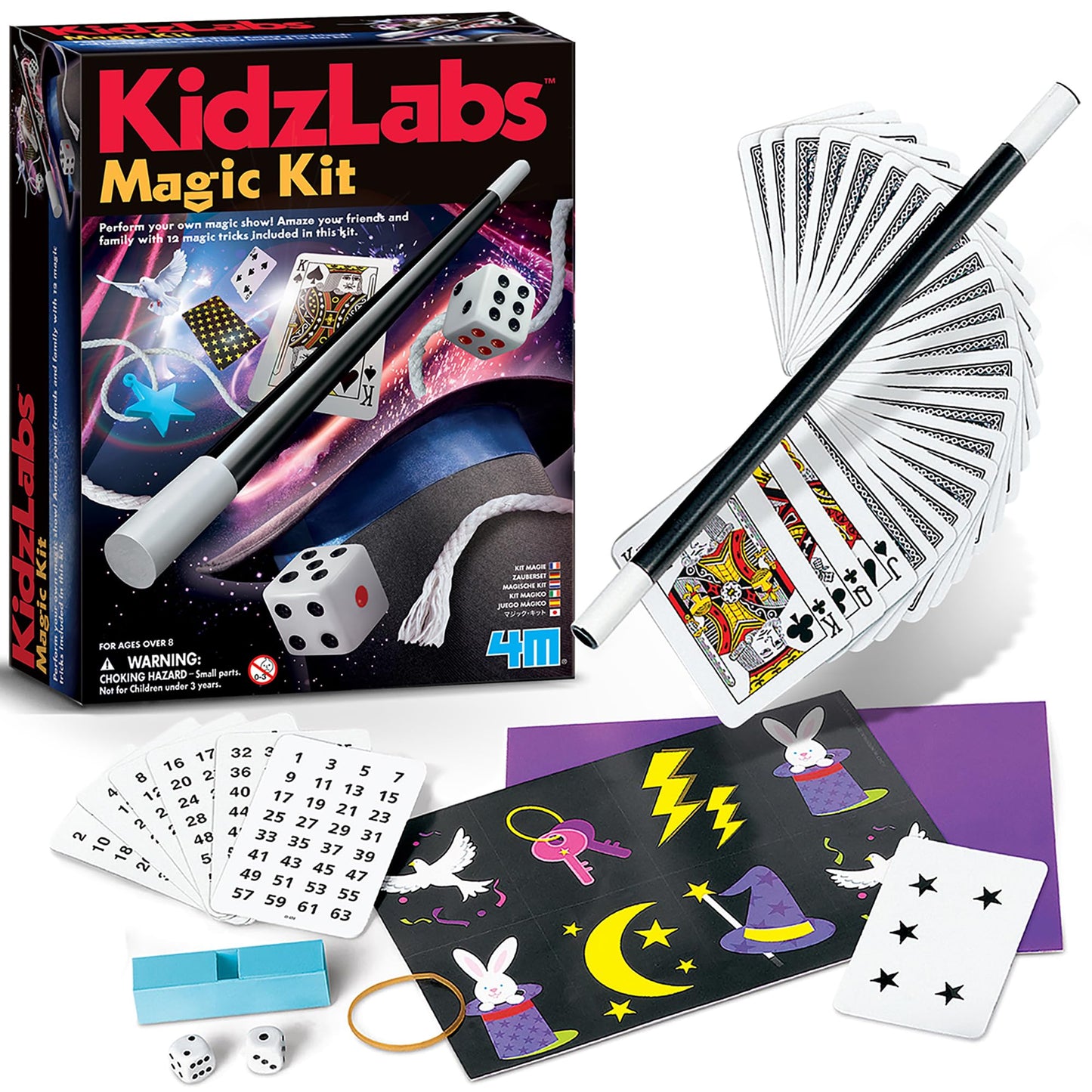 4M: KidzLabs: Magic Kit - Learn & Perform 12 Magic Tricks, Slight of Hand Set, Step-by-Step Instruction Booklet, Wand & Accessor