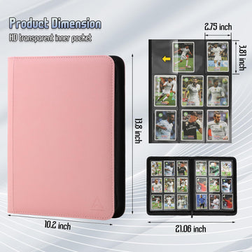Arkeiliy Card Binder 9 Pocket  Double Sided Pockets Trading Card Binder with 30 Sleeves  enhanced Zip Trading Card Holder Collector Album Holds 540 MTG (pink)