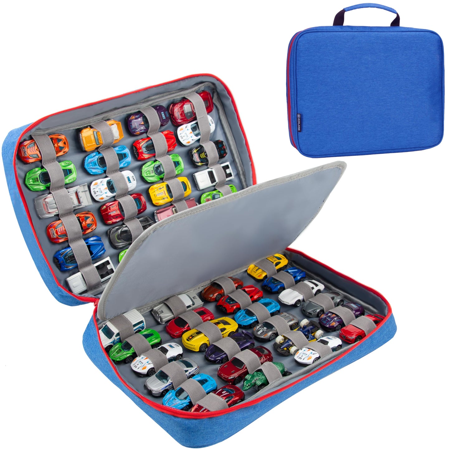 KISLANE Car Storage Case Organizer for 48 Die-Cast Vehicles, Portable 1:64 Scale, 13.78x11.42x3.15 inches, Blue, Model KL