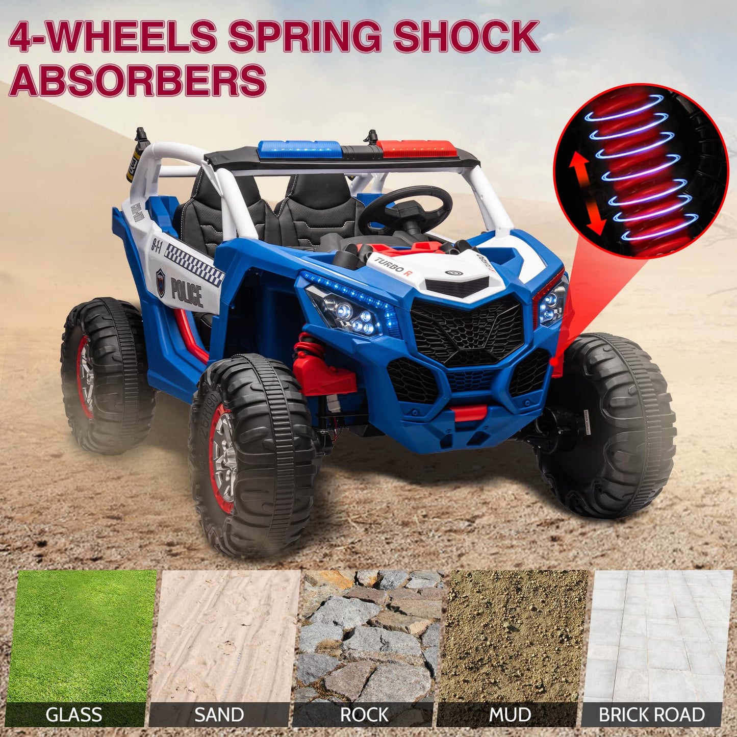 Two Seater 24V Kids Ride On Utv Car, Hetoy 4Wd 300W Motors Powerful Electric Vehicle W/Remote Control, 4 Shock Absorbers, Leathe