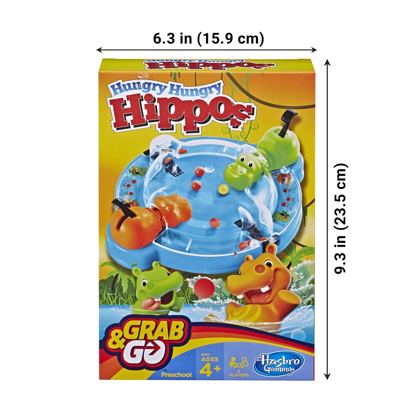 Hasbro Gaming Elefun & Friends Hungry Hungry Hippos Grab & Go Game - Includes 2 Chomping Hippos - Multicolor - Model B1001000