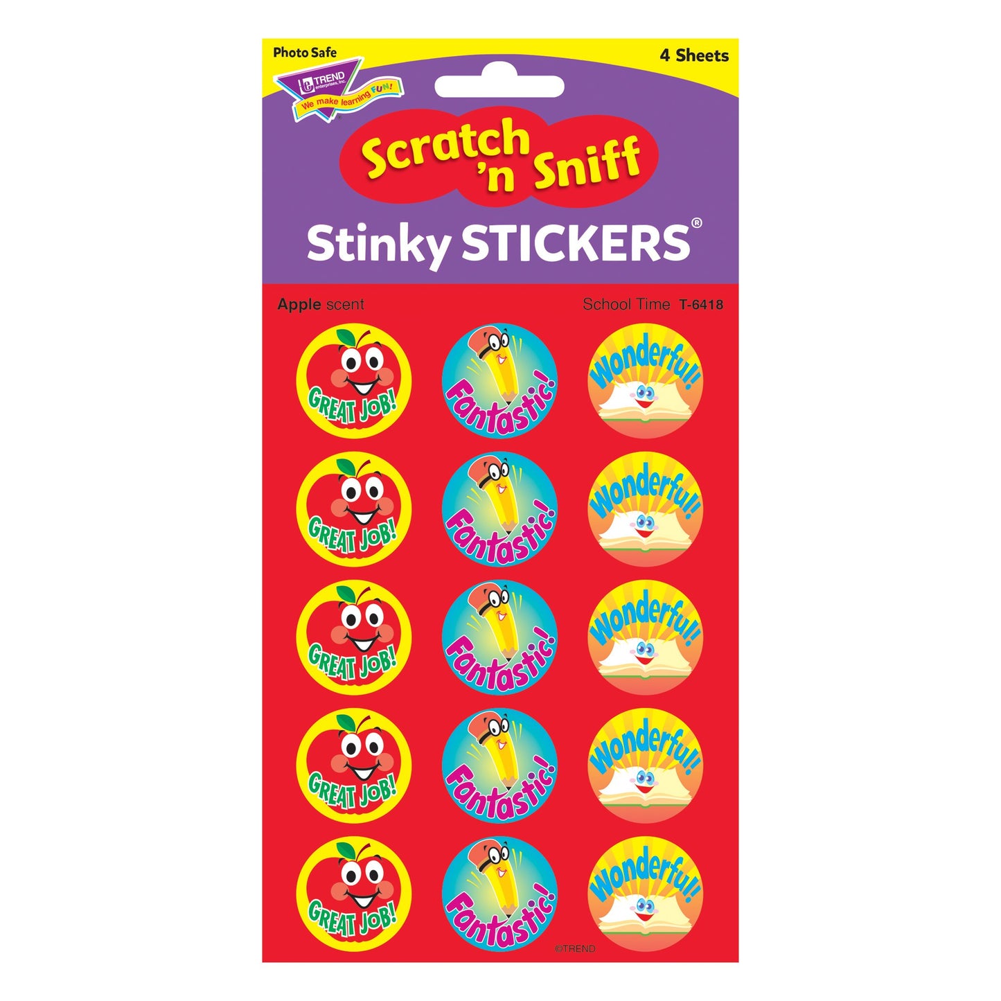 Trend School Time/Apple Stinky Stickers, Classroom Incentives, 60 Count