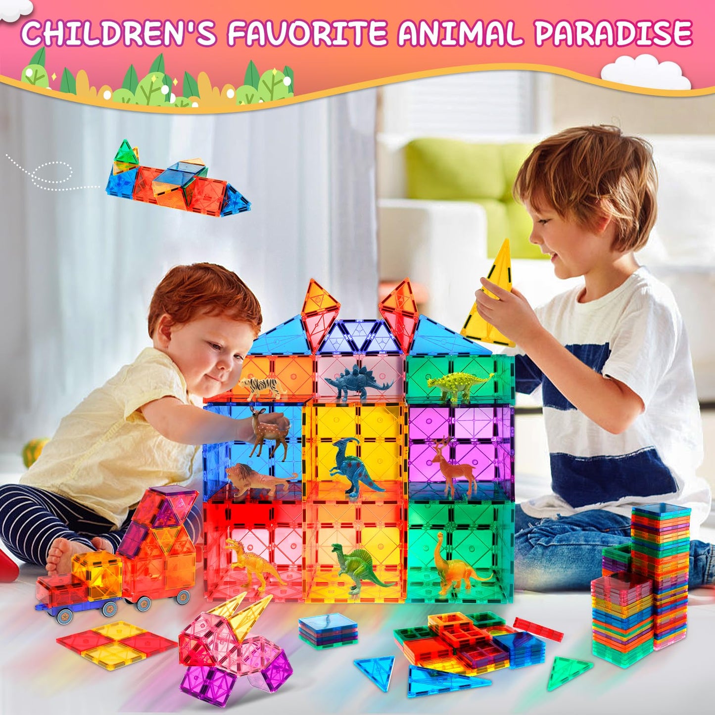 Lotmey Magnetic Tiles for Kids, Magnetic Blocks Building Toys, 3D Magnet Tiles Building Blocks, Preschool Magnetic Toys Stacking