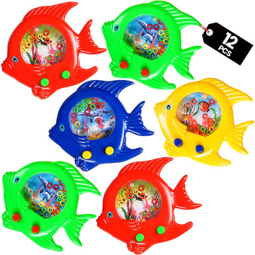 Fish Water Ring Toss Toy - (Pack Of 12) Water Ring Game Handheld Retro Game Pocket Travel Toys For Car Game Road Trip Activities