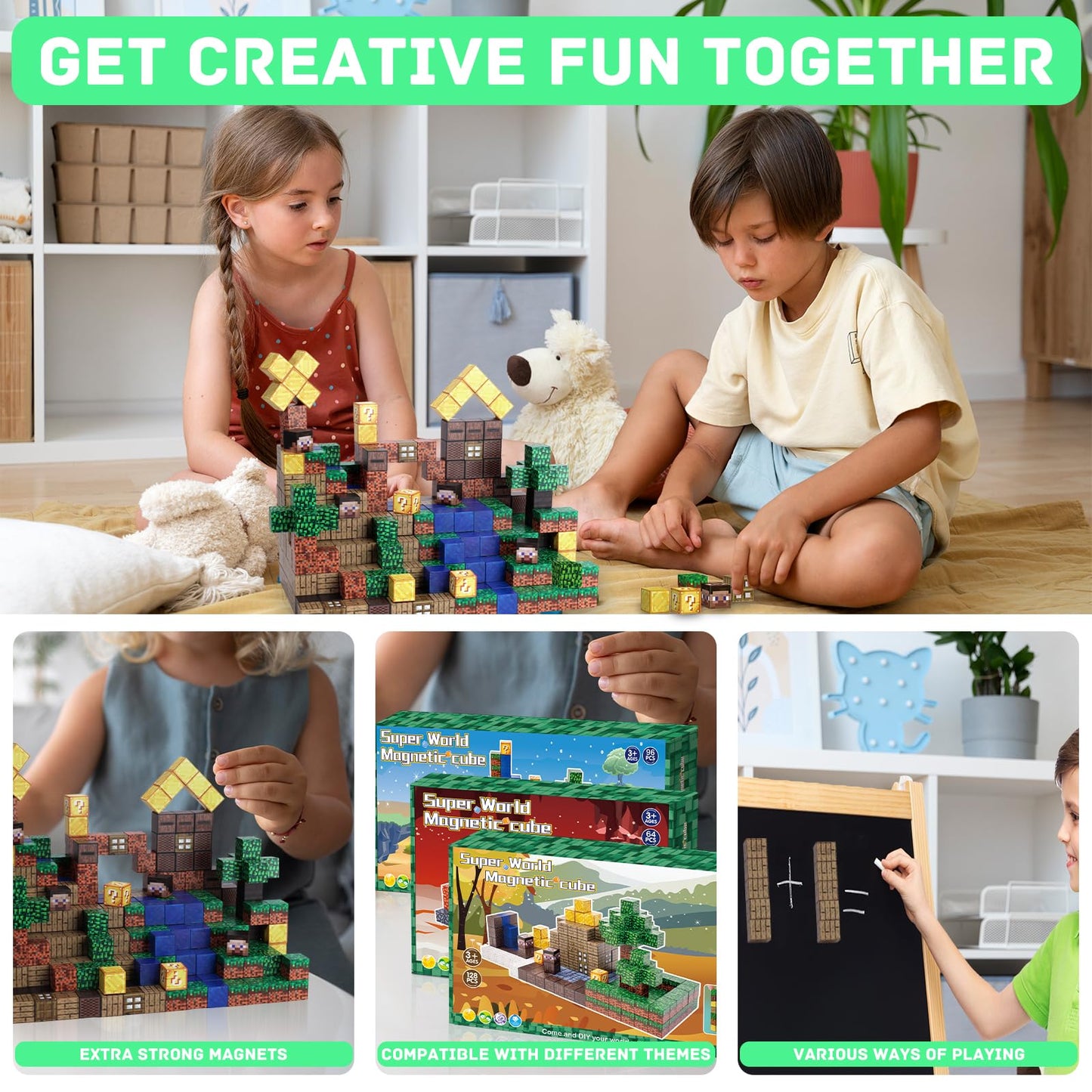 Jollynamy Magnetic Blocks For Kids - 128Pcs Building Toys For Toddler, Building Magnet Cube Toy For Boys Girls, Stem Sensory Edu