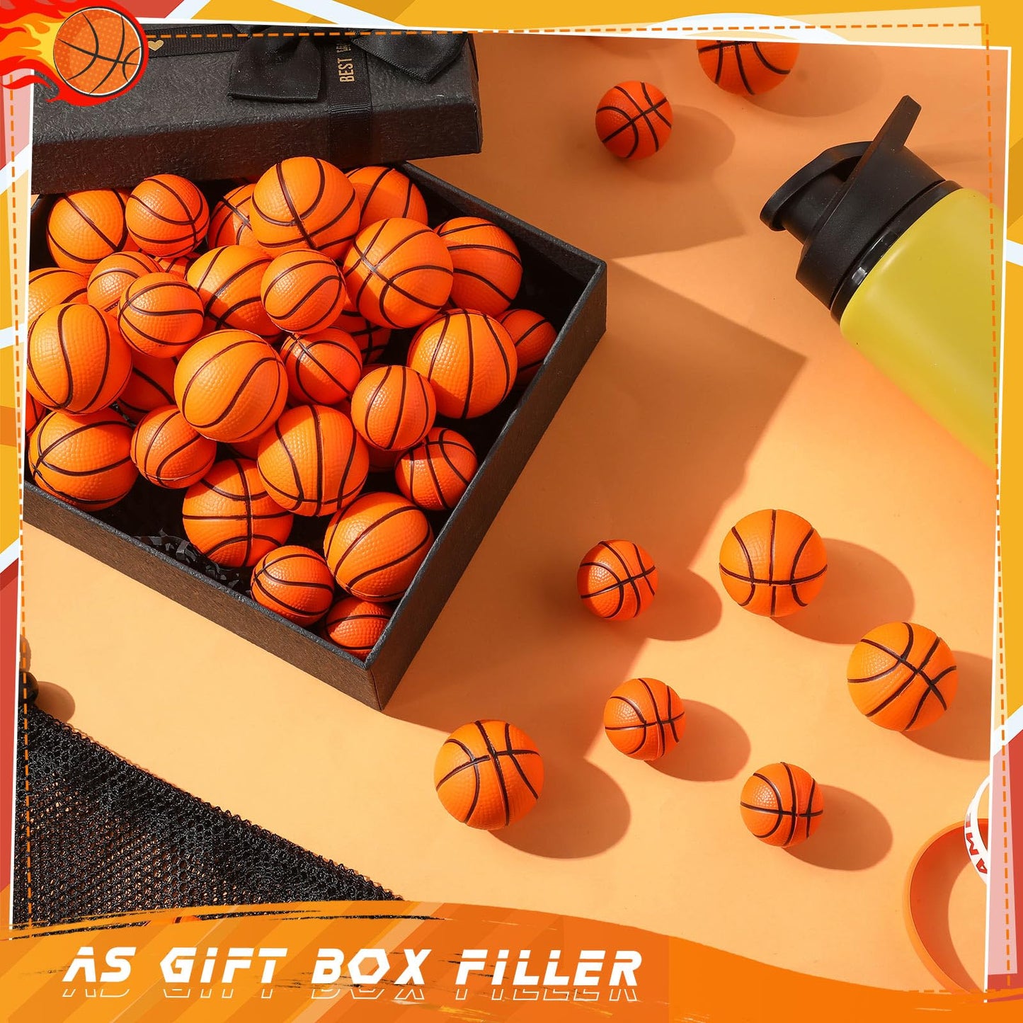 Civaner 60 Pcs Basketball Party Favors Mini Small Basketballs Bouncy Stress Sports Balls With Drawstring Bag For School Party Ca