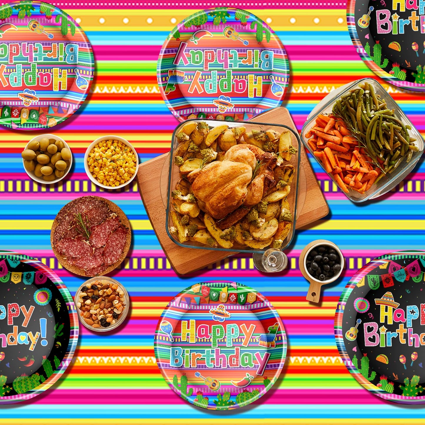 Mexican Fiesta Party Supplies Tableware Set Mexican Cinco De Mayo Themed Tableware with Paper Plates Napkins Cups Tablecloth Ban