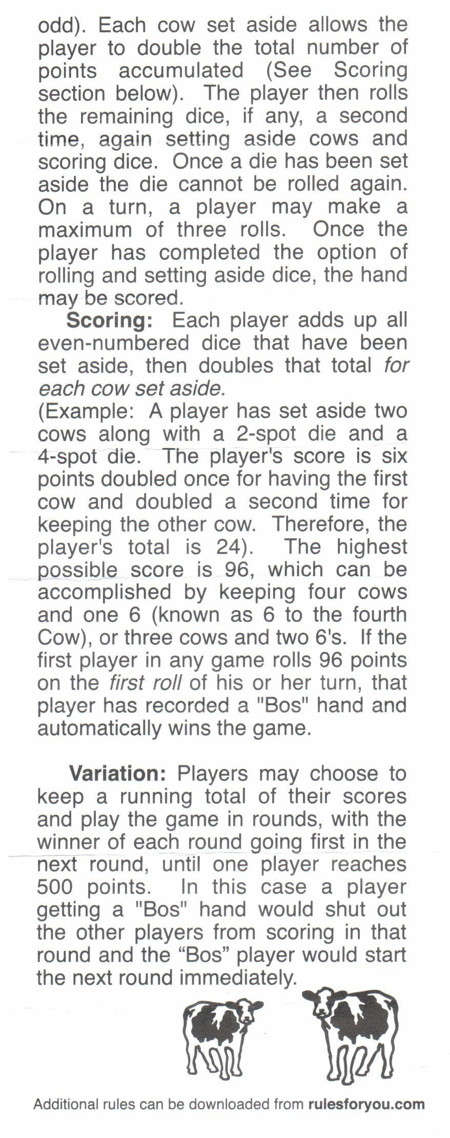 Koplow Games Cow Dice Game - Standard 15mm-17mm, White, Mixed Material, Model 12264