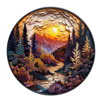 Wooden Puzzles for Adults - Sunset Forest Puzzle, Flat Puzzle with 3D Visual Effect, Unique Shape Wooden Jigsaw Puzzles, Good Gi