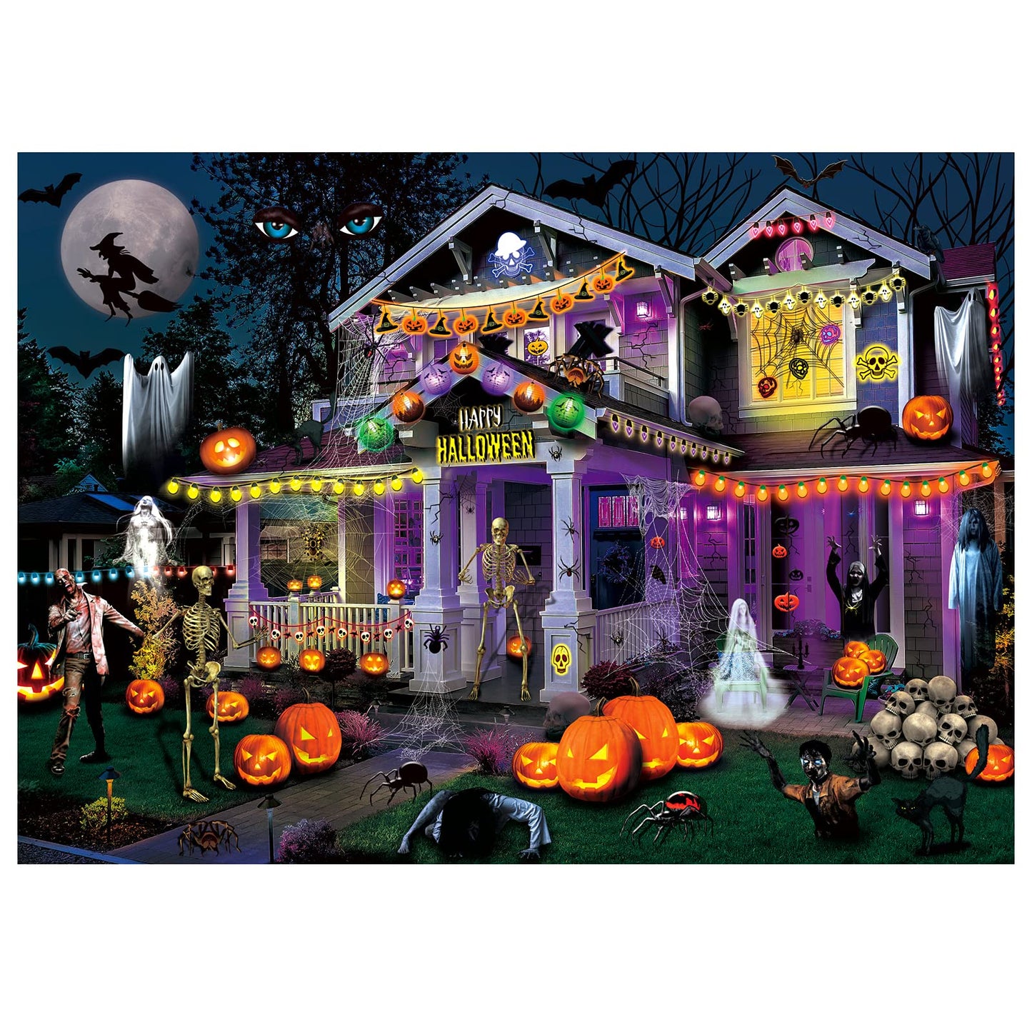 Badus Jigsaw Puzzles For Adults 1000 Pieces - 27.5'' X 20'' Fall Halloween Horror Haunted Mansion House,Pumpkin,Skeleton,Ghost G