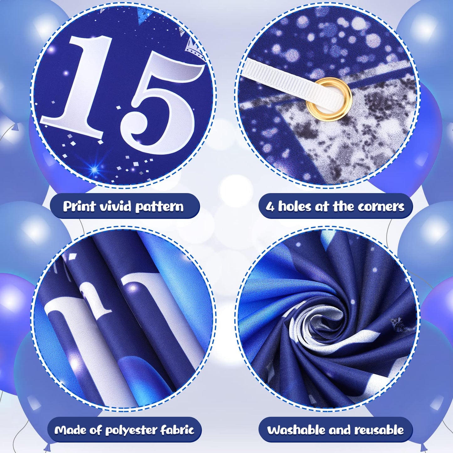 Blue 15Th Birthday Decorations For Boys Girls, Navy Blue Silver Happy 15Th Birthday Yard Banner And 15Th Birthday Balloons For 15Th Birthday Anniversary Party Supplies