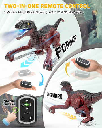 Eulogia Dinosaur Toy, Rc Dinosaur Car With 2-In-1 Remote, Gesture-Sensing Forward Backward Dino, Features Spray & Sounds & Light