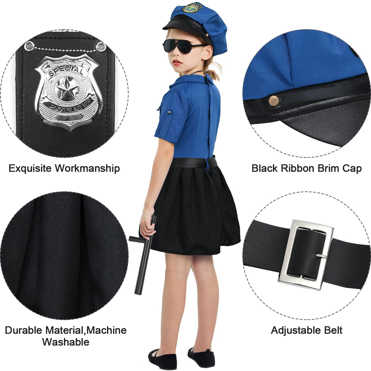 Tacobear Girls Police Officer Costume Cop Uniform Dress With Toy Accessories Birthday Cosplay Outfit Halloween Dress Up Set
