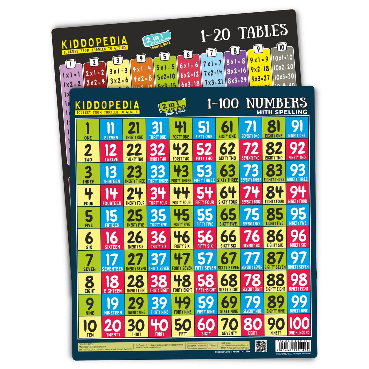 Kiddopedia My First Early Learning Library 1 Flexile Board (2In1) Total 2 Topics | 120 Tables, Numbering With Spellings | For A
