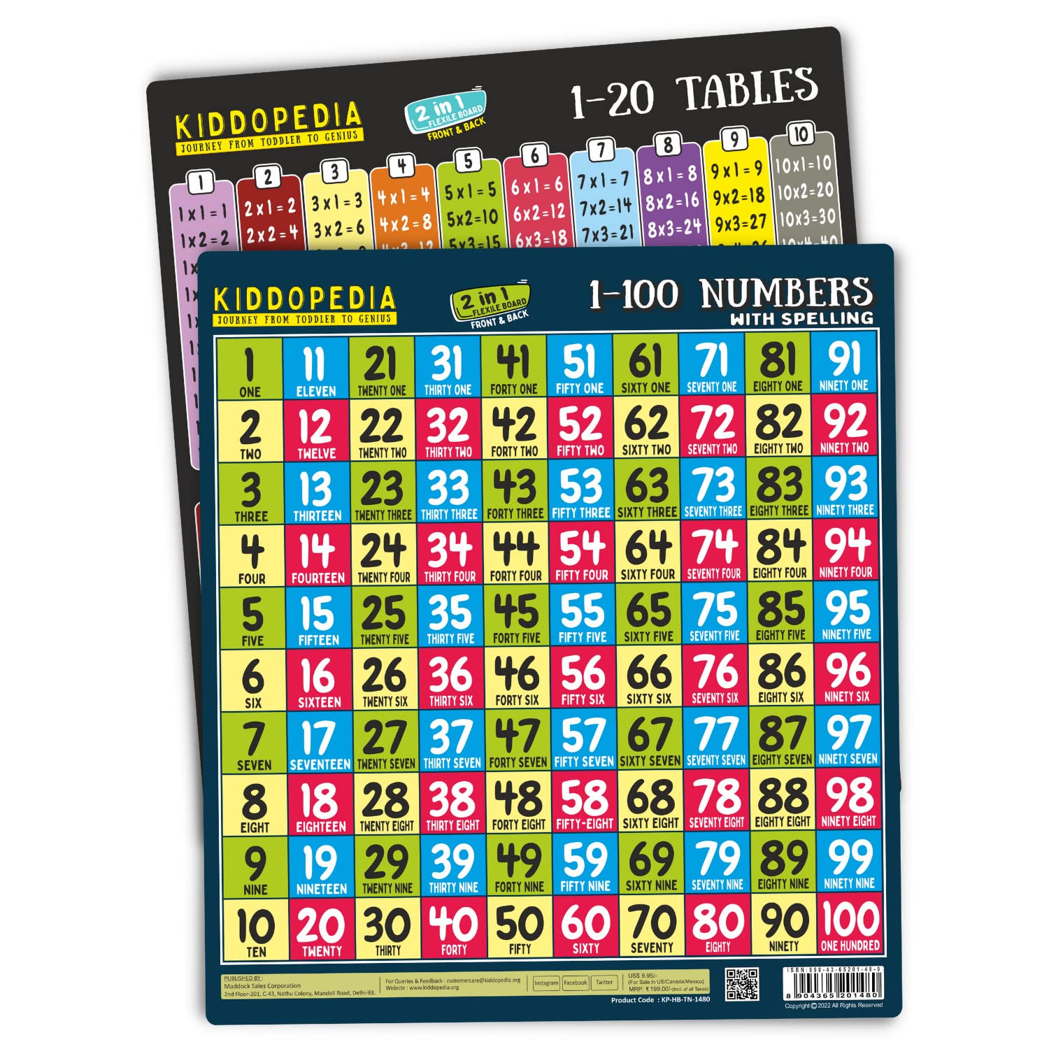Kiddopedia My First Early Learning Library 1 Flexile Board (2In1) Total 2 Topics | 120 Tables, Numbering With Spellings | For A