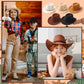 Unittype 20 Pcs Halloween Western Costume Cowboy Hats Set Kids Cowgirl Themed Party Felt Bandanna Hat with Paisley Bulk(Brown Se