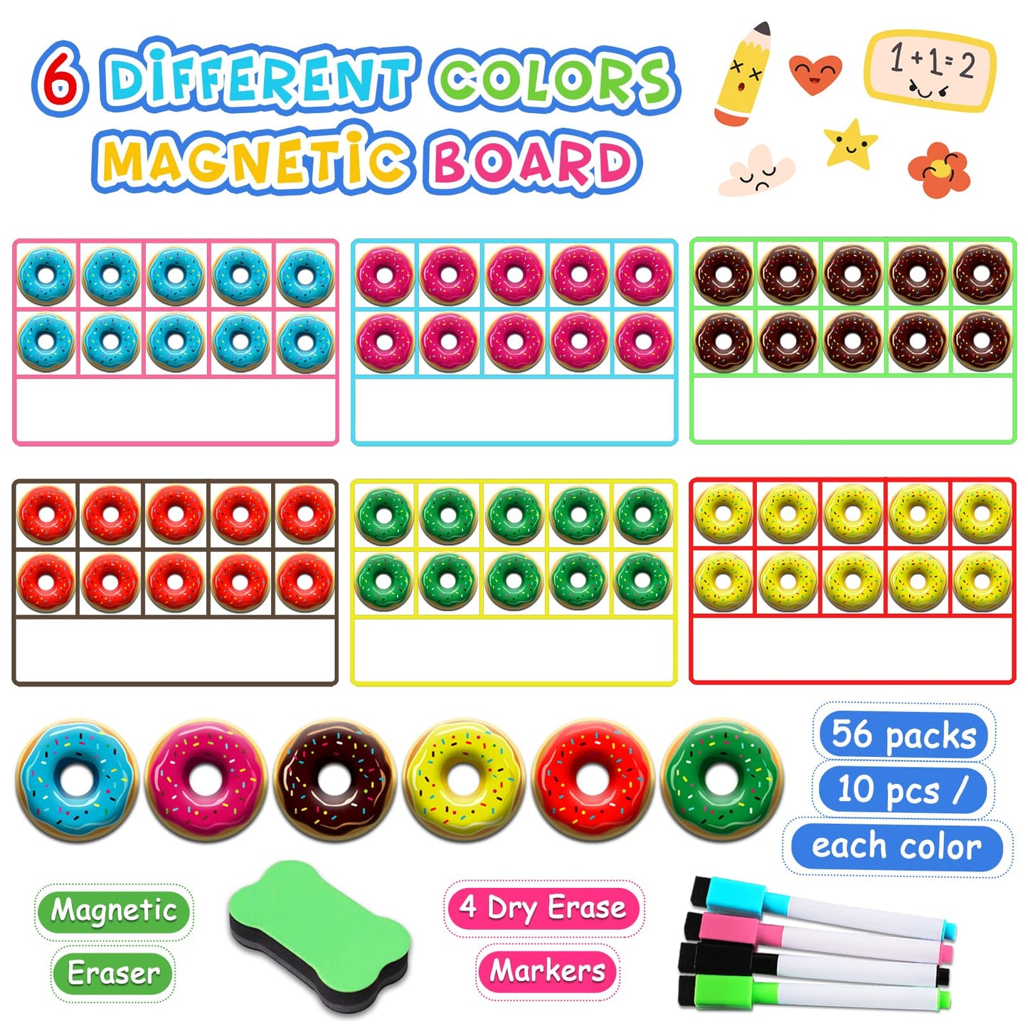 Looikoos Magnetic Ten-Frame Set,Math Manipulative Games For Kids Number Counting Games,Montessori Educational Toy For Kindergarten Preschool 3 4 5 Year Old